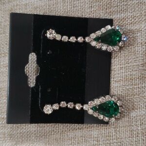 Faux Diamond and Emerald Tear Drop Earrings